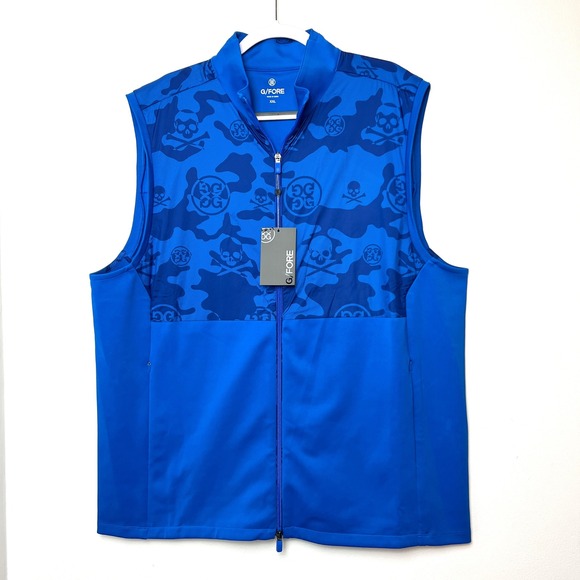 G/FORE XXL Blue Stretch Tech Interlock Performer Golf Vest Skull Camo Full Zip - Picture 1 of 7